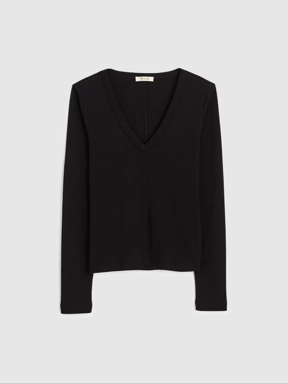 The '90s V-Neck Long-Sleeve Tee in Compact Cotton Black Large L